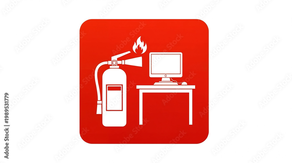 Fototapeta premium Fire Safety Icon for Office and Computer Workstation Protection Concept