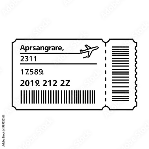 Vector of an airplane printed ticket with text and barcode details