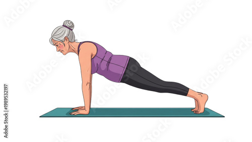 senior woman plank exercise yoga fitness active aging home workout illustration










































