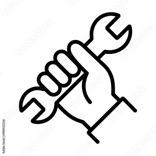 Hand firmly holding a wrench in a vector symbolizing repair and maintenance
