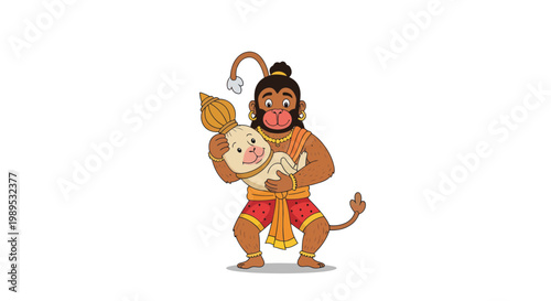 Hanuman carrying baby, Hindu god, Indian mythology, cartoon character