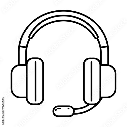 Vector of wired headphones with a microphone attached