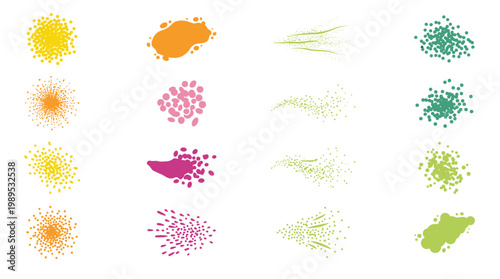 Colorful abstract splatters and bursts in a clean graphic design vector collection