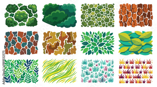 Nature textures and patterns in flat design for backgrounds and digital art