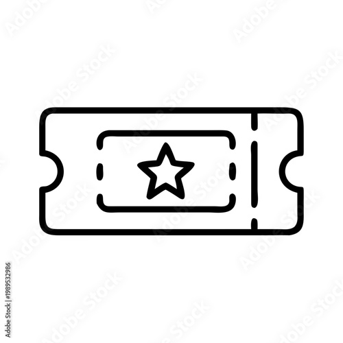 Black outline cinema ticket icon with star symbol representing premium access or VIP status
