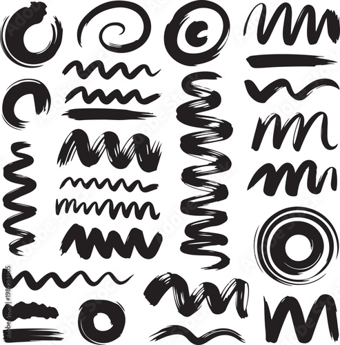 Vintage collection of black calligraphic design elements featuring vector mustache and beard silhouettes with a classic razor blade icon for a stylish hair salon sign illustration