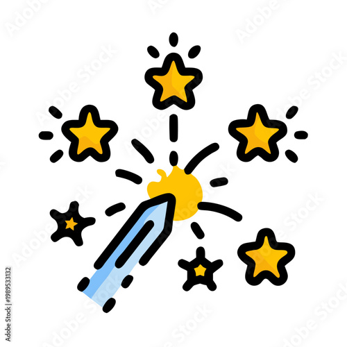 Colorful sparkler firework icon with yellow stars and blue stick for festive celebrations