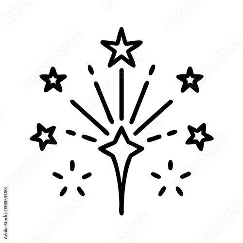 Black outline sparkler firework icon with multiple stars for celebration and holiday event