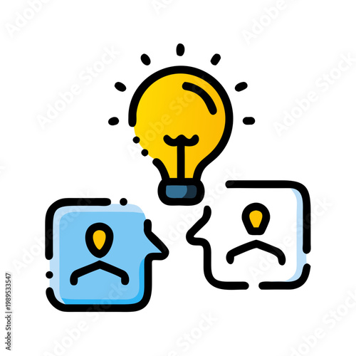 Business collaboration and idea generation concept with connected people and light bulb