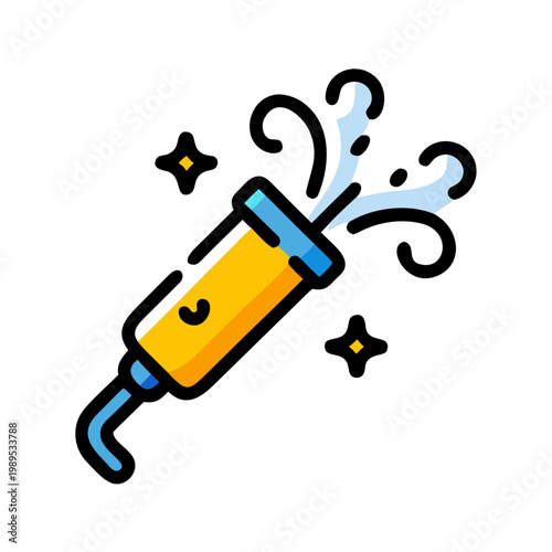 Celebration party popper icon with colorful sparks and confetti flat line art vector design