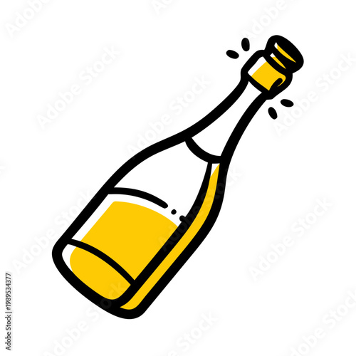 Cartoon champagne bottle illustration popping cork celebration icon for party event design