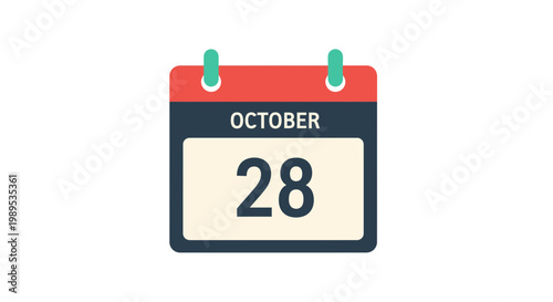 October 28 Calendar Date Vector Illustration, Flat Style Graphic Icon for Scheduling and Event Planning, Minimalist Planner Element for Business and Personal Use
