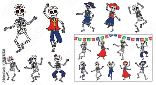 Day of the Dead Skeletons Dancing Festive Celebration