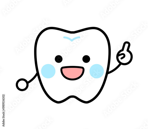 人差し指を立てる歯のキャラクターのイラスト　ポイント