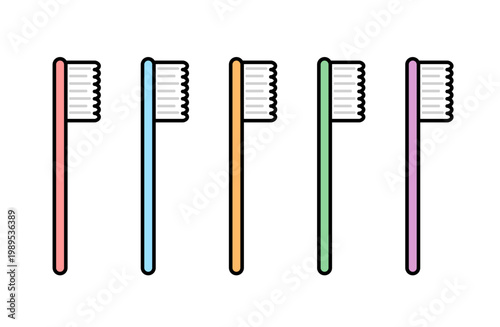カラフルな歯ブラシのイラストセット