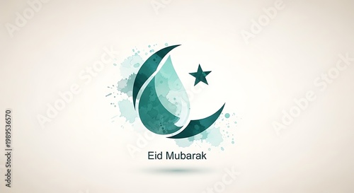 Eid Mubarak greeting card with crescent moon and star