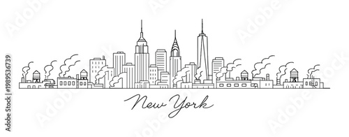 New york skyline minimalist white line silhouette on dark gradient background for poster card and design