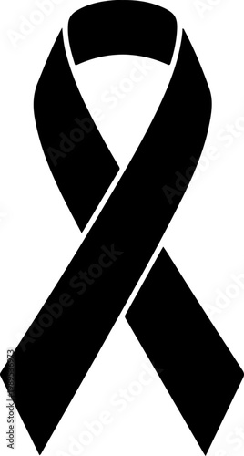 Black awareness ribbon, symbol of support, vector icon, solidarity sign