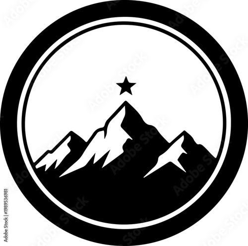 Mountain, star, circular, black, white, logo, icon, silhouette, emblem, badge