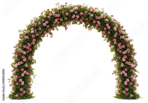 Elegant floral archway adorned with pink roses and greenery for special occasions