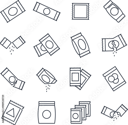 Black and white of various office and household tools, and symbols