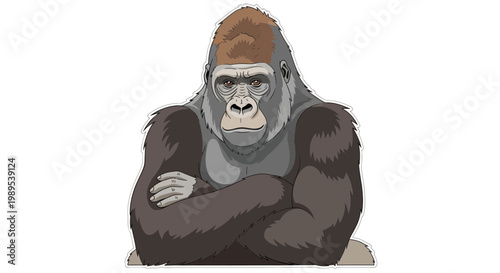 Gorilla Portrait, Strong Ape, Powerful Primate, Wildlife Art, Fierce Expression