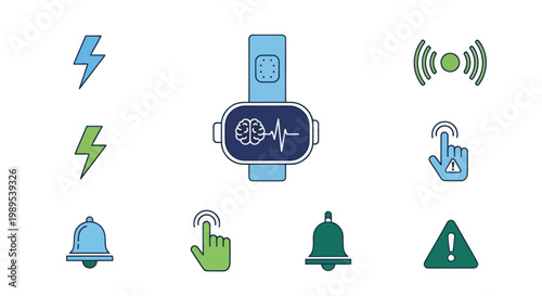 Smartwatch with Brain Health Monitor and Notification Icons
