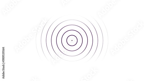 Concentric circles in shades of purple and white, with the outermost circles fading into transparency, emanate from a central dot on a clean white background, suggesting a ripple effect or signal