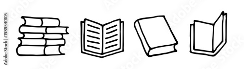 Book Illustration doodle hand drawn books library icon set