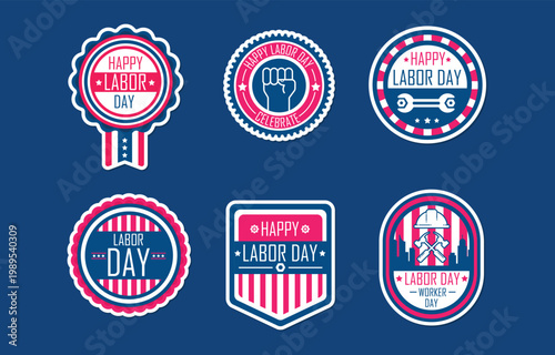 Foto A collection of happy labor day badges and emblems in various designs