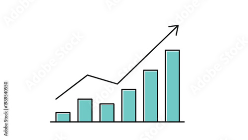 Dynamic bar chart visualizing continuous growth and an upward trend line, representing positive progress and successful business performance.