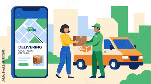 Delivery service with smartphone and van.