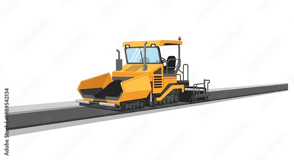 Obraz premium Road construction machinery, asphalt paver working on a new highway, vector illustration