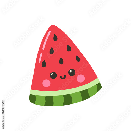 Cute kawaii watermelon slice. Vector illustration 