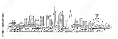 Modern city skyline with skyscrapers, landmark towers and waterfront for background, banner and corporate design