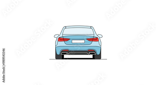 Modern Light Blue Sedan Rear View Illustration - Minimalist Automotive Vector Graphic