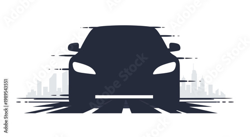 Minimalist Car Silhouette Driving at High Speed in the City - Vector Illustration of Modern Transportation and Urban Motion