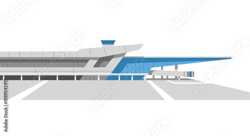 Modern Airport Terminal Building Flat Vector Illustration with Jet Bridge and Runway
