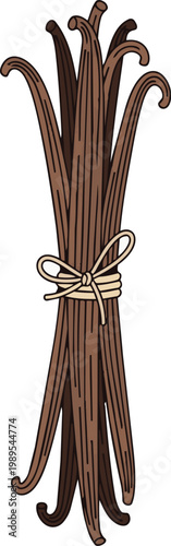 Flat Vector Miniature Bundle of Vanilla Beans for Gourmet Baking and Premium Flavoring