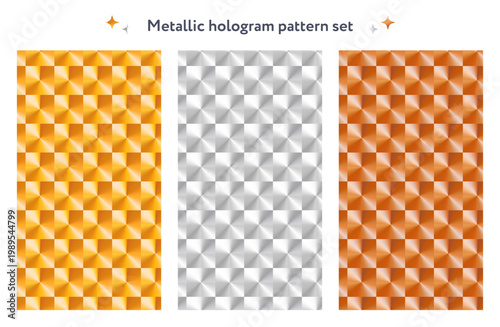 メタリックカラーのホログラムシームレスパターンセット　金　銀　銅