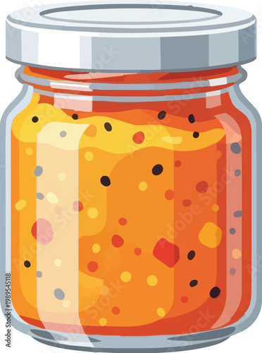 Flat Vector Miniature Jar of Mango Chutney for Exotic Culinary and Condiment Themes