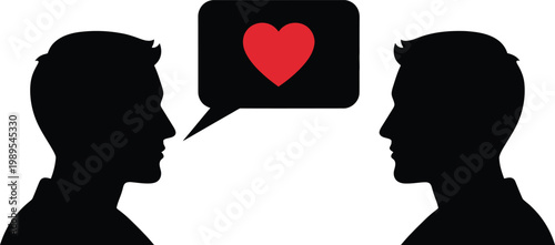 Love Connection: A silhouette depicts two individuals engaged in heartfelt conversation, symbolized by a heart above their heads. conveying a message of affection.