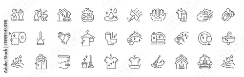 Cleaning and hygiene line icon set. editable stroke in modern thin line style for cleanliness and sanitation