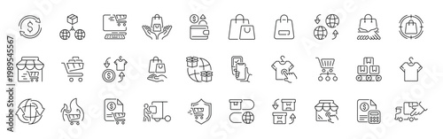 E-commerce shopping outline icon set with thin line and editable stroke for online retail