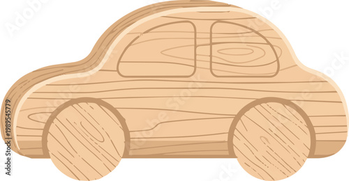 Flat Vector Miniature Unpainted Wooden Car Toy For Classic Playtime And Sustainable Childhood Concepts