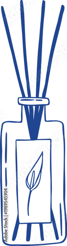 Hand drawn minimalist reed diffuser bottle for spa, wellness and aromatherapy branding. Aroma stick vector illustration