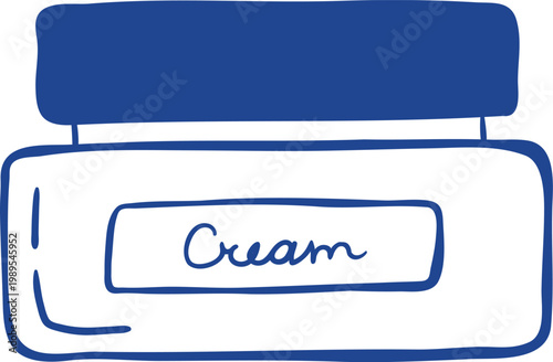 Hand drawn cosmetic facial cream jar illustration for beauty and skincare design.