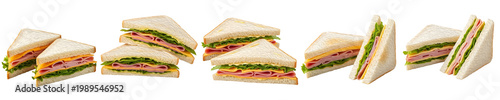 Obraz na płótnie Fresh Triangle Club Sandwiches with Ham Cheese and Lettuce Isolated on White Bac