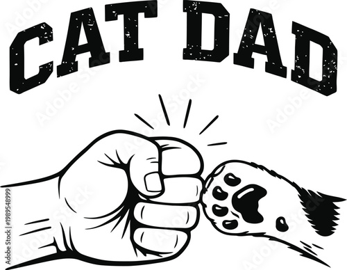 Cat Dad Design with Fist Bump and Paw Print Vector Illustration for Pet Lovers