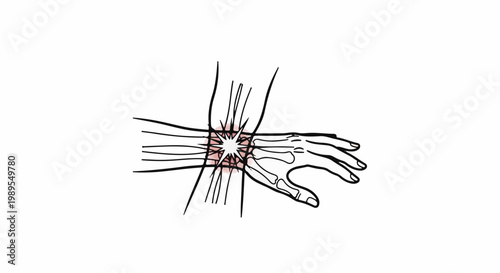 Illustration of a human hand experiencing pain at the wrist